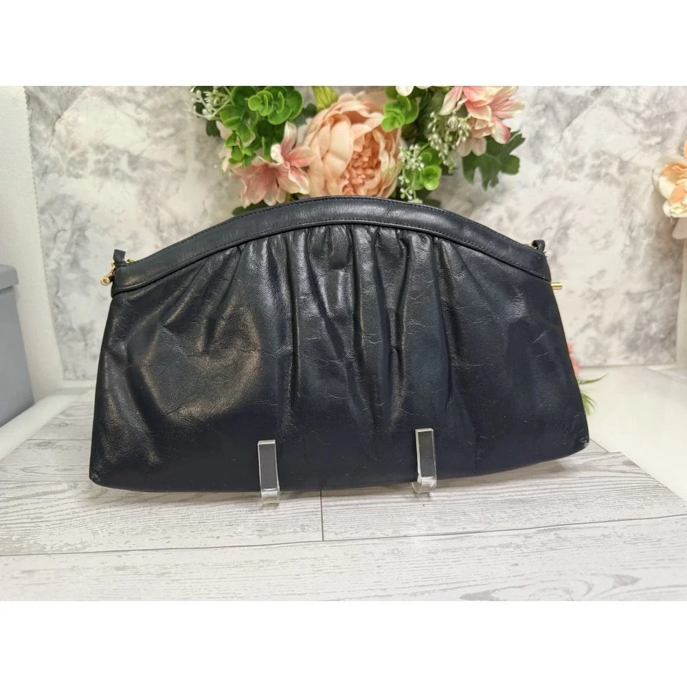 Morris Moskowitz Genuine Leather Womens Blue Shoulder Bag Clutch Vintage Purse